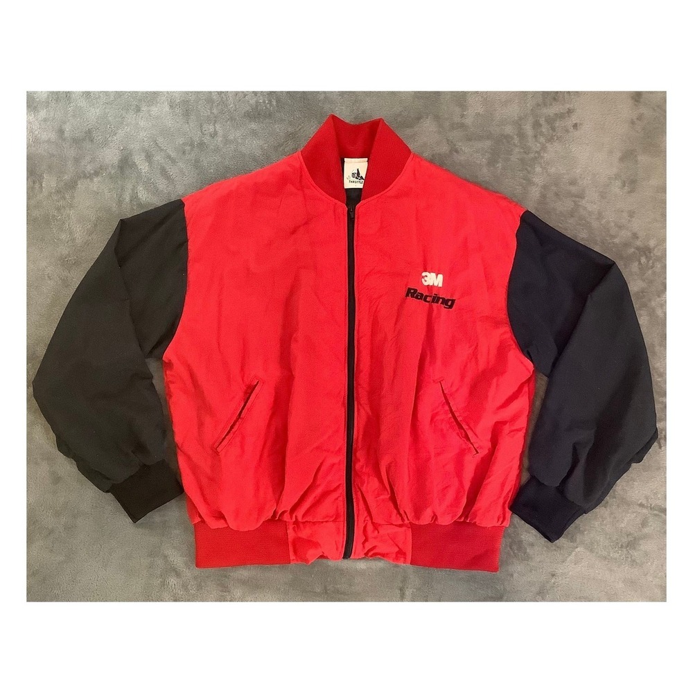 Full Throttle 3M Racing Bomber Jacket Red Black Mens‎ Size Large Vintage Style